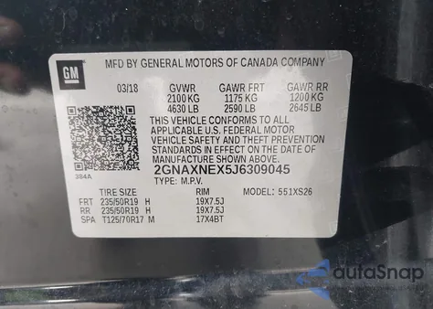 2018 Chevrolet Equinox Premier z USA, uszkodzony, nr VIN 2GNAXNEX5J6309045